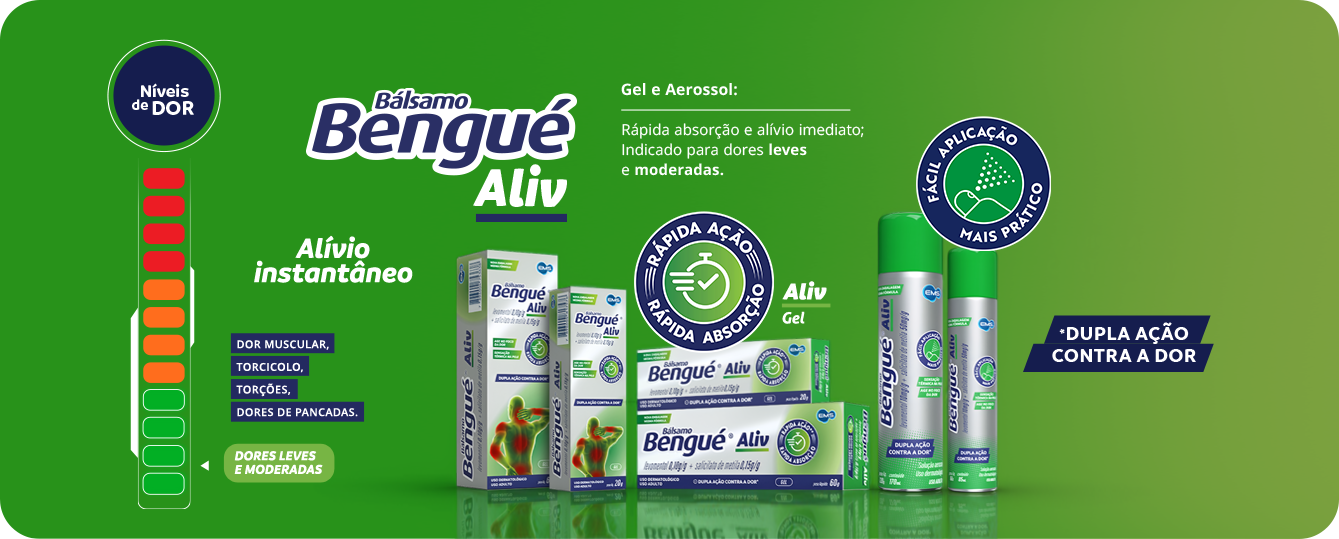Banner do produto Bengué Aliv em fundo verde.