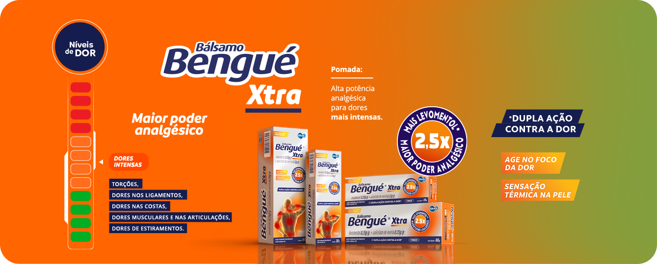 Banner do produto Bengué Xtra em fundo laranja.